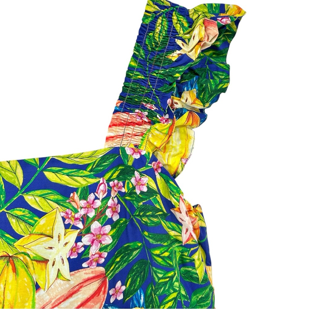 FARM Rio Caipirinha Green Yellow Vibrant Print Tiered Sleeveless Mini Dress - XL - Picture 8 of 14